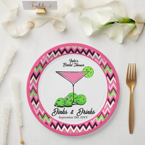 Pickleball Cosmo Dinks & Drinks Pink Argyle Paper Plates