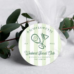 Pickleball Country Club | Bachelorette  Classic Round Sticker<br><div class="desc">Add a special touch to envelopes, goodie bags, handmade treats, and more with our bachelorette stickers. The look is a preppy take on luxury athleisure. It's a hearkening back to a time of old-money sophistication, with vintage vignettes and luxury labels. Pristine whites and horizontal stripes are the characteristic of this...</div>