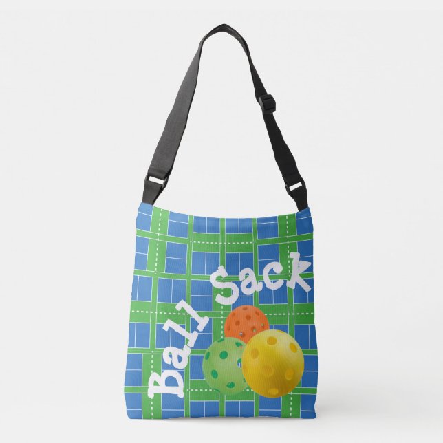 Pickleball Court Ball Sack Blue Green Court Player Crossbody Bag (Front)