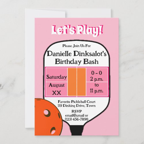 Pickleball Court Birthday Party Pink Orange Photo Invitation