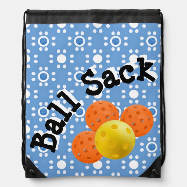 Pickleball Court Gear Ball Sack Blue White Dotted Drawstring Bag (Front)