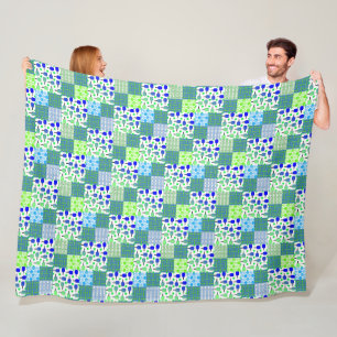 Pickleball Court inspired Blue and Green Bedroom Fleece Blanket