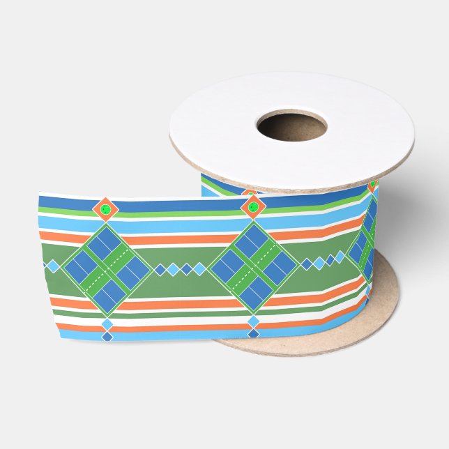 Pickleball Court Party Green Blue Orange  Satin Ribbon (Spool)