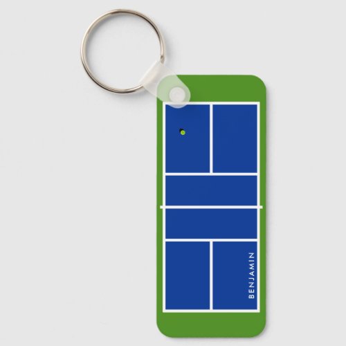 Pickleball Court Personalized Name Green  Blue Keychain