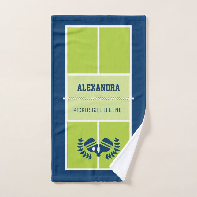 Pickleball court with custom text and background hand towel  (Hand Towel)