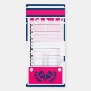 Pickleball court with custom text, pink magnetic notepad