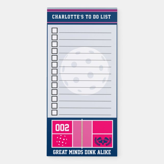 Pickleball court with custom text To do list Magnetic Notepad (Front)