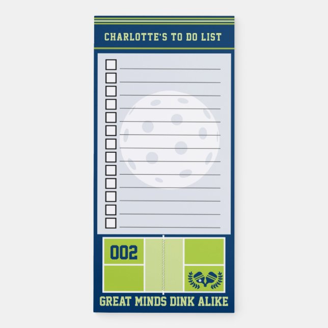 Pickleball court with custom text To do  Magnetic Notepad (Front)