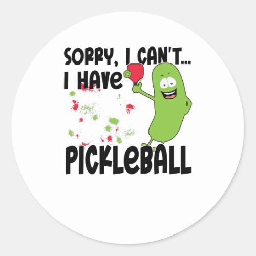 Pickleball Cucumber No Time Pickball Player Classic Round Sticker