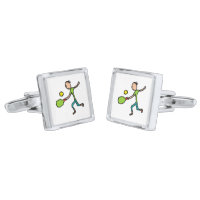 Pickleball Cufflinks, Adult Unisex, Size: Large, Apple Green/Peach/Turquoise