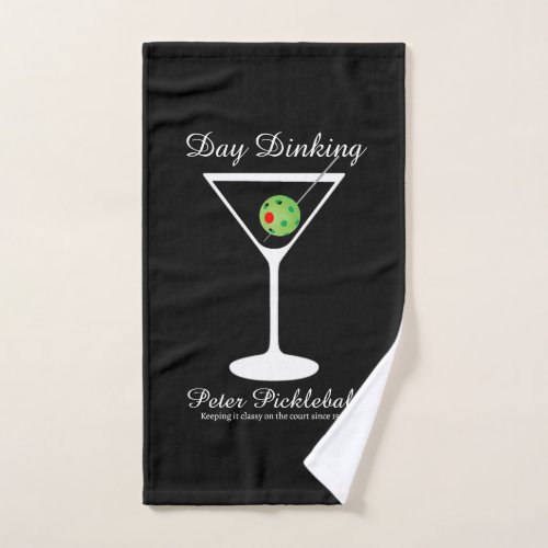 Pickleball Day Dinking Martini Black Personalized Hand Towel