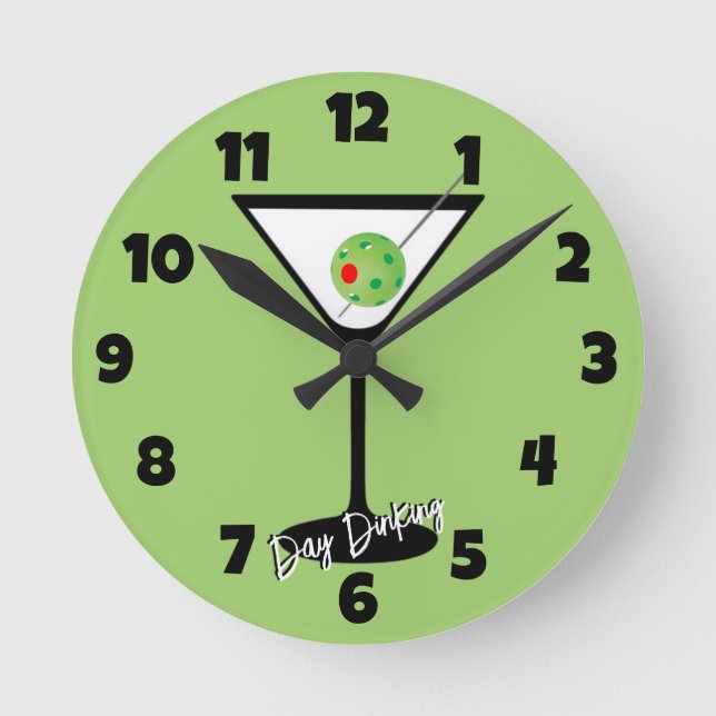 Pickleball Day Dinking Martini Cocktail Round Clock (Front)