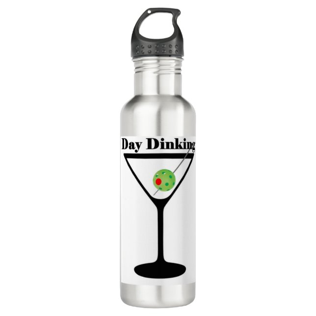 Pickleball Day Dinking Martini Pickleball Olive Stainless Steel Water Bottle (Front)