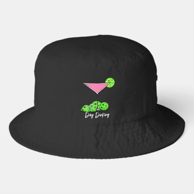 Pickleball Day Dinking Pink Cocktail Limes Dark Bucket Hat (Front)