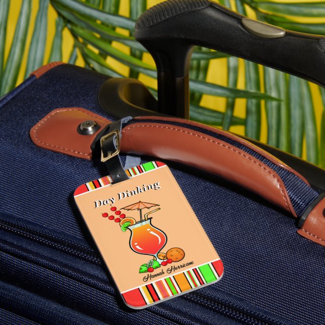 Pickleball Day Dinking Tropical Hurricane Cocktail Luggage Tag (Front Insitu 1)