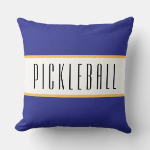 PICKLEBALL Deep Blue Yellow White Racing Stripes Throw Pillow