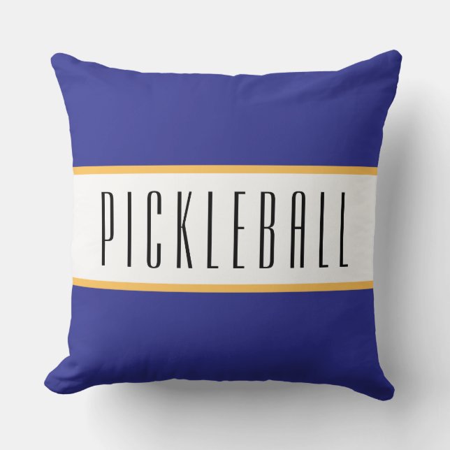 PICKLEBALL Deep Blue Yellow White Racing Stripes Throw Pillow (Front)