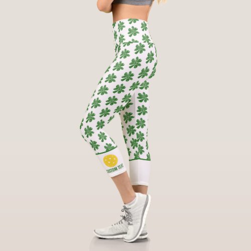 Pickleball Design Funny Lucky 4 Leaf Clover Custom Capri Leggings