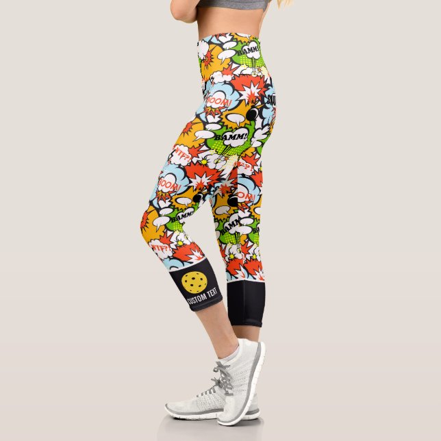 Pickleball Design Super Hero Pop Art Funny Custom Capri Leggings (Left)
