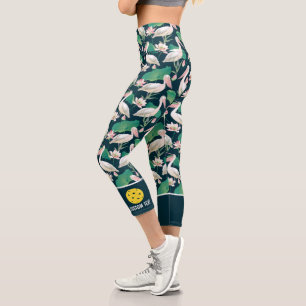 Pickleball Design Tropical Pelican Bird Custom Capri Leggings