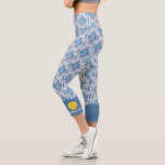 Pickleball Design with Blue Boho Chic Ikat Pattern Capri Leggings<br><div class="desc">Stand out on the pickleball court with these super cute capri leggings featuring a blue and white chic irate pattern highlighted with pickleballs and your custom text on the bottom edge. Customize with your monogram, club name, player name, etc. Or delete the text and just have the pickleballs. Super comfortable,...</div>