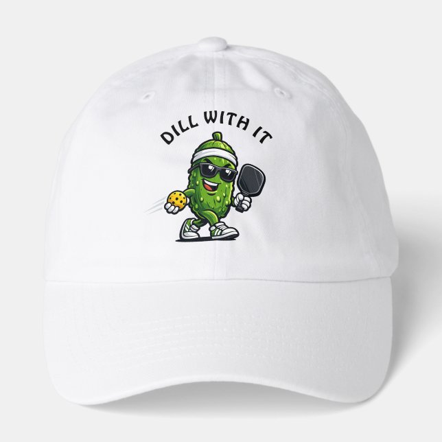 Pickleball "Dill With It" Funny Pun Dill Pickle Hat (Front)