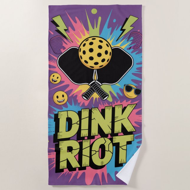 Pickleball Dink Riot Funny Urban Splash Beach Towel (Front)