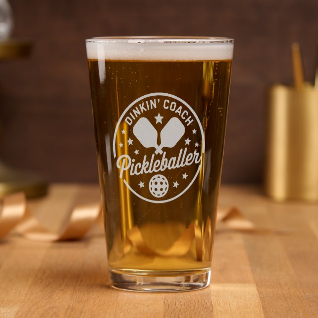 Pickleball Dinkin' Coach Pickleballer Etched Pint Glass (Party)