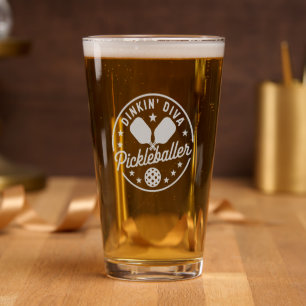 Pickleball Dinkin’ Diva Pickleballer Etched  Pint Glass
