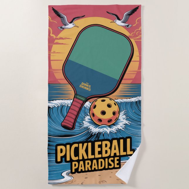 Pickleball Dinks & Drinks Beach Vibe Graphic Beach Towel (Front)
