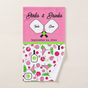 Pickleball Dinks & Drinks Bridal Shower Pink Cosmo Hand Towel