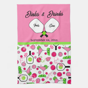 Pickleball Dinks & Drinks Bridal Shower Pink Cosmo Kitchen Towel
