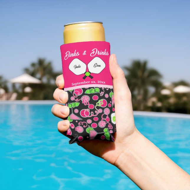 Pickleball Dinks & Drinks Bridal Shower Pink Cosmo Seltzer Can Cooler (In Situ Pool)
