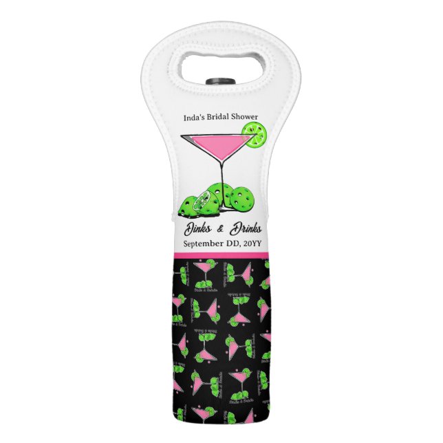 Pickleball Dinks & Drinks Cosmo Black & White Wine Bag (Front)