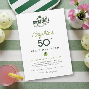 Pickleball Dinks Drinks Minimalist 50th Birthday Invitation