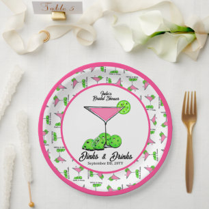 Pickleball Dinks & Drinks Pink Cosmo Cocktails  Paper Plates