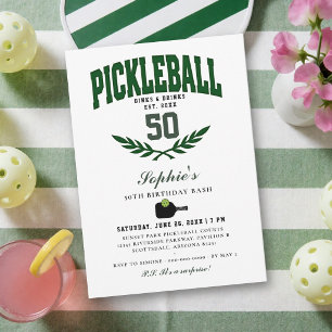 Pickleball Dinks Drinks Varsity Logo 50th Birthday Invitation