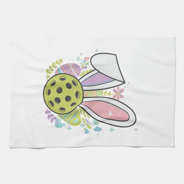 Pickleball Easter T-Shirt Kitchen Towel (Horizontal)