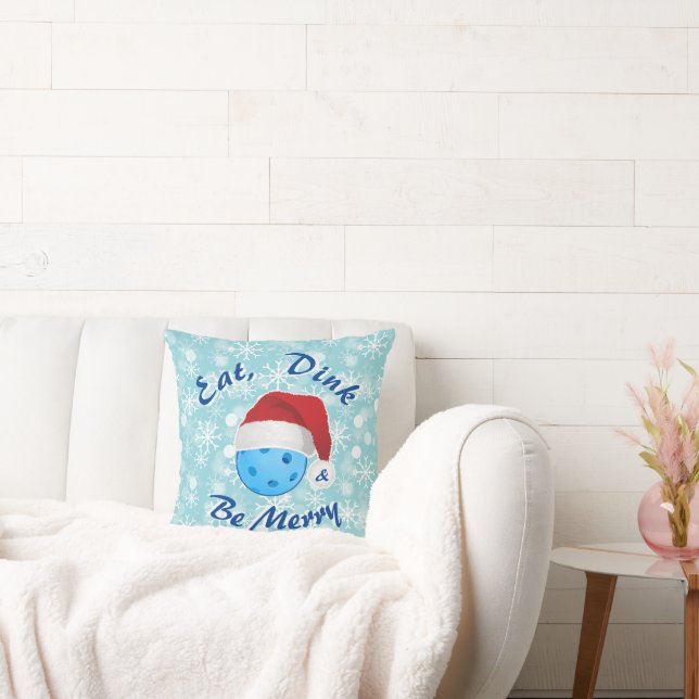 Pickleball Eat, Dink and Be Merry Christmas Santa Throw Pillow (Couch)