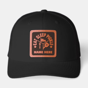 Pickleball Eat Sleep Pickle Personalized Name Leather Patch Hat