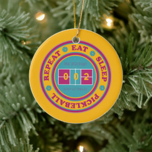 Pickleball Eat Sleep Pickleball orange custom text Ceramic Ornament