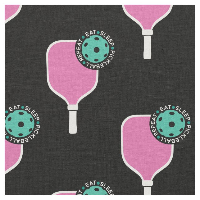 Pickleball: eat sleep, pickleball,  pink, green fabric (Close Up)