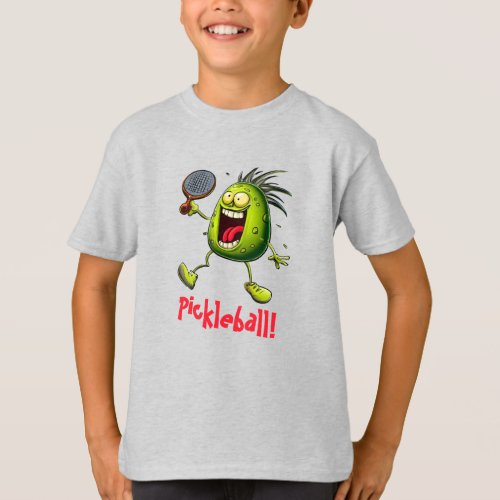 Pickleball Fanatic Kids Funny Cartoon T_Shirt