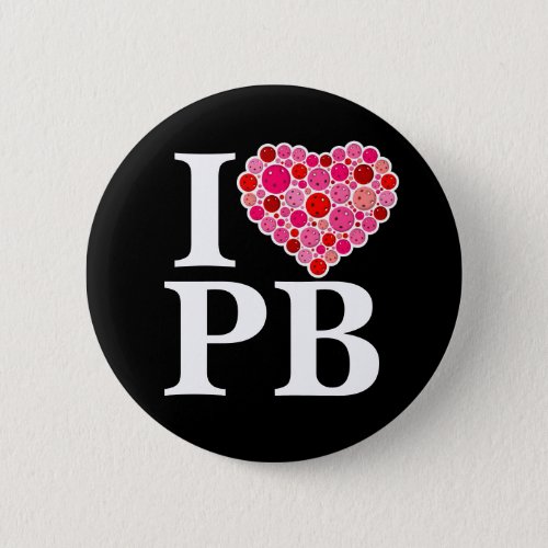 Pickleball Filled Heart Pink and Red I Heart PB Button