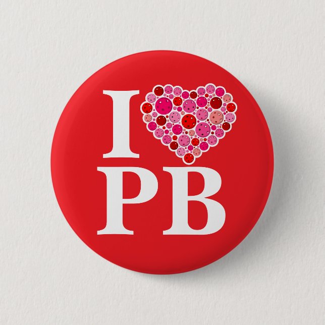 Pickleball Filled Heart Pink and Red I Heart PB Button (Front)