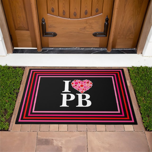 Pickleball Filled Heart Pink and Red I Heart PB Doormat (Outdoor)
