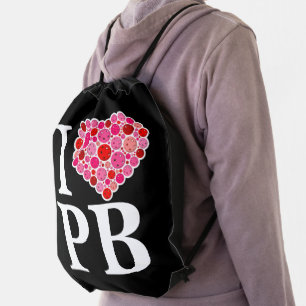 Pickleball Filled Heart Pink and Red I Heart PB Drawstring Bag