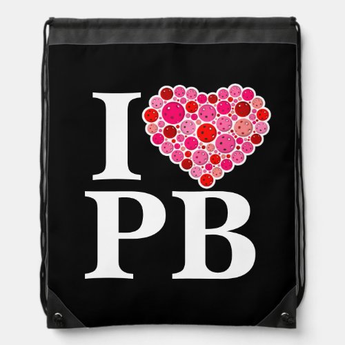Pickleball Filled Heart Pink and Red I Heart PB Drawstring Bag