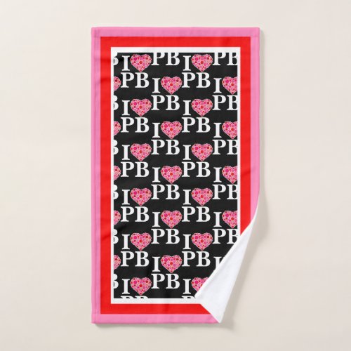 Pickleball Filled Heart Pink and Red I Heart PB Hand Towel