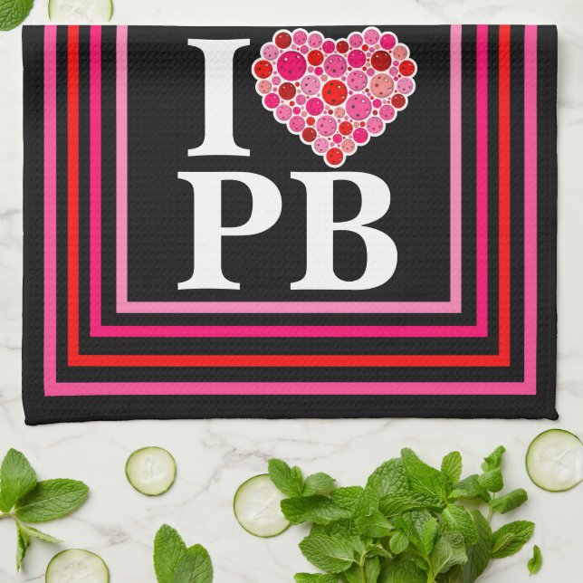 Pickleball Filled Heart Pink and Red I Heart PB Kitchen Towel (Folded)